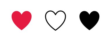 Kalp şeklinde ikon seti. Kırmızı beyaz arka planda izole edilmiş. Vektör illüstrasyonu.