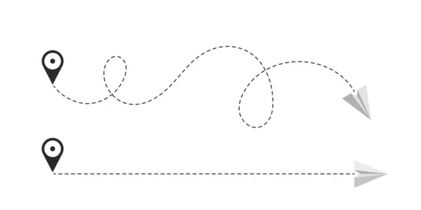 Flugzeug Steht Einer Gestrichelten Linie Tourismus Und Reisen Der Wegpunkt — Stockvektor