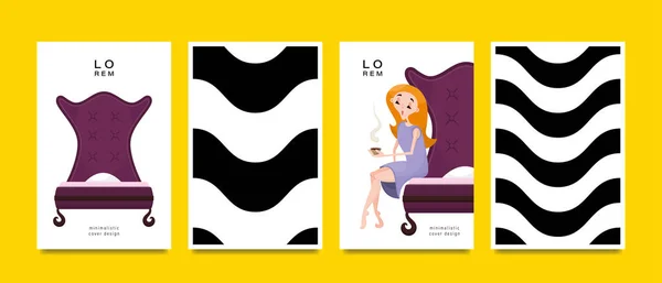Kartenset Vorhanden Frau Und Geometrisches Muster Anwendbar Für Zeitschriftencover Outdoor — Stockvektor