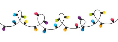 Noel ışıkları. Düz şekilli yuvarlak ampullü şenlikli bukleli çelenk. Renkli çelenkler. İzole vektör ögesi.