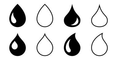 Flat linear design. Set of icons. Water drops isolated on a white background. Vector illustration.
