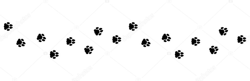 Flat linear design. Paw print foot trail. Dog, cat paw print. Isolated vector elements.