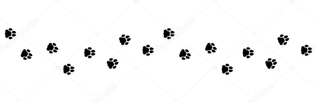 Flat linear design. Paw print foot trail. Dog, cat paw print. Isolated vector elements.