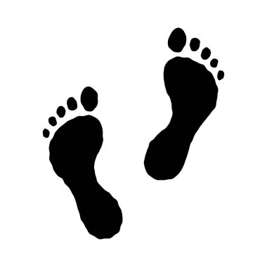 Düz doğrusal tasarım. İnsan ayak izi ikonu. Beyaz arka planda izole edilmiş siyah insan ayağı silueti. Vektör illüstrasyonu