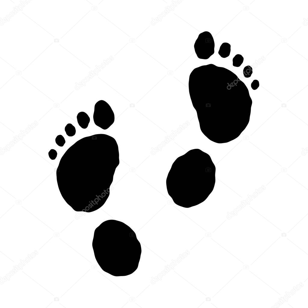 Flat linear design. Human footprint icon. Black silhouette of human feet isolated on a white background. Vector illustration