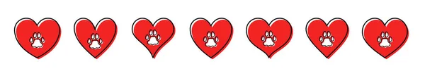Herzförmiges Icon Set Herzen Verschiedenen Formen Mit Dem Pfotenabdruck Eines — Stockvektor