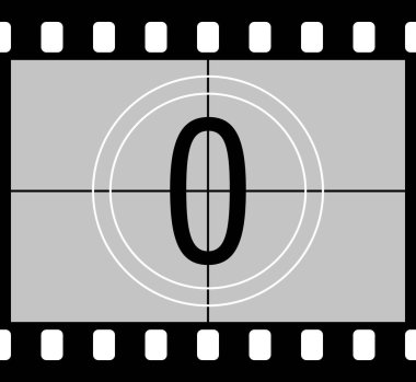 Sinema geri sayımı. Numarası olan bir filmin çerçevesinde geçmişe dönük bir televizyon ekranı. Setten bir kare. Vektör illüstrasyonu.
