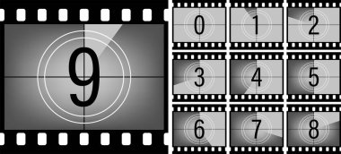 Bir dizi geçmiş. 0 'dan 9' a kadar film geri sayımı. Retro tarzı televizyon ekranı. Vektör illüstrasyonu.