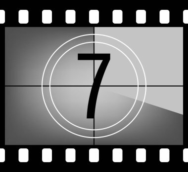 Sinema geri sayımı. Numarası olan bir filmin çerçevesinde geçmişe dönük bir televizyon ekranı. Setten bir kare. Vektör illüstrasyonu.