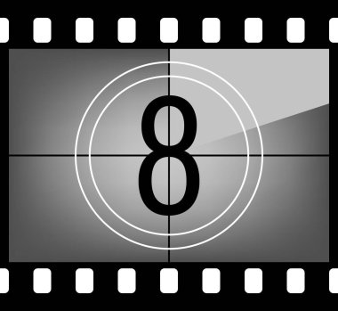 Sinema geri sayımı. Numarası olan bir filmin çerçevesinde geçmişe dönük bir televizyon ekranı. Setten bir kare. Vektör illüstrasyonu.