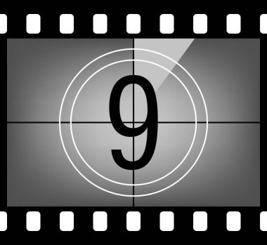 Sinema geri sayımı. Numarası olan bir filmin çerçevesinde geçmişe dönük bir televizyon ekranı. Setten bir kare. Vektör illüstrasyonu.