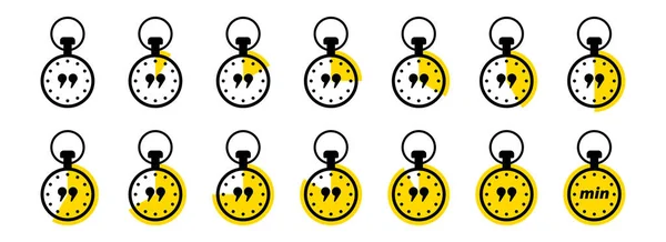 Timer Stopwatch Pictogrammen Ingesteld Een Symbool Van Tijd Van Koken — Stockvector