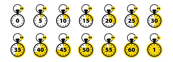Timer Stopwatch Icons Set Symbol Time Cooking Waiting Packaging Products — Stock Vector