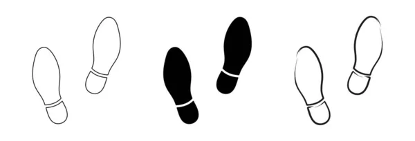 Flaches Lineares Design Unterschiedliche Menschliche Fußabdrücke Schwarze Silhouetten Isoliert Auf — Stockvektor