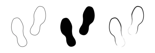 平面线性设计 不同的人类脚印在白色背景上孤立的黑色轮廓 矢量说明 — 图库矢量图片