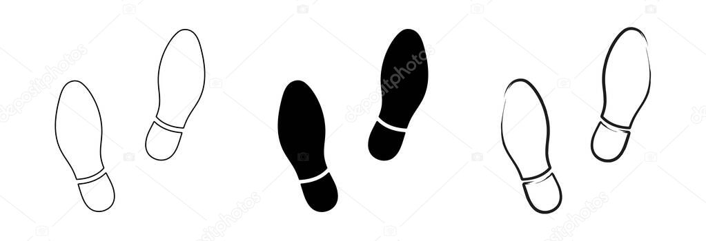 Flat linear design. Different human footprints. Black silhouettes isolated on white background. Vector illustration