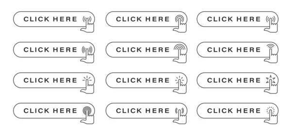 Web按钮图标 点击或点击此处 用手框框 然后点击 一个弯曲食指的手势 在网站和其他互联网资源上购买或注册的光标 — 图库矢量图片