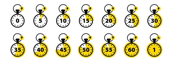 Timer Stopwatch Pictogrammen Ingesteld Een Symbool Van Tijd Van Koken — Stockvector