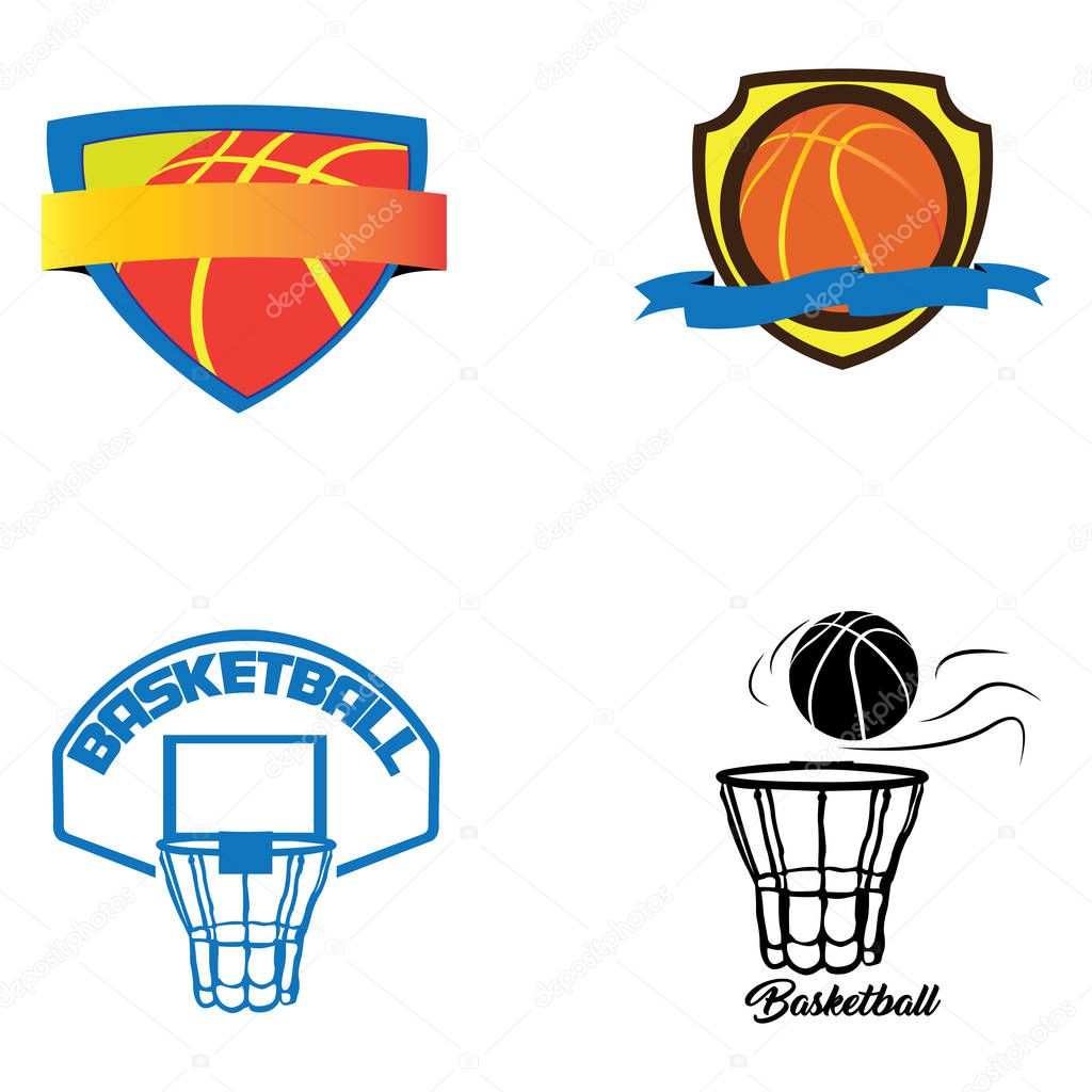 Set of basketball related objects, Vector illustration