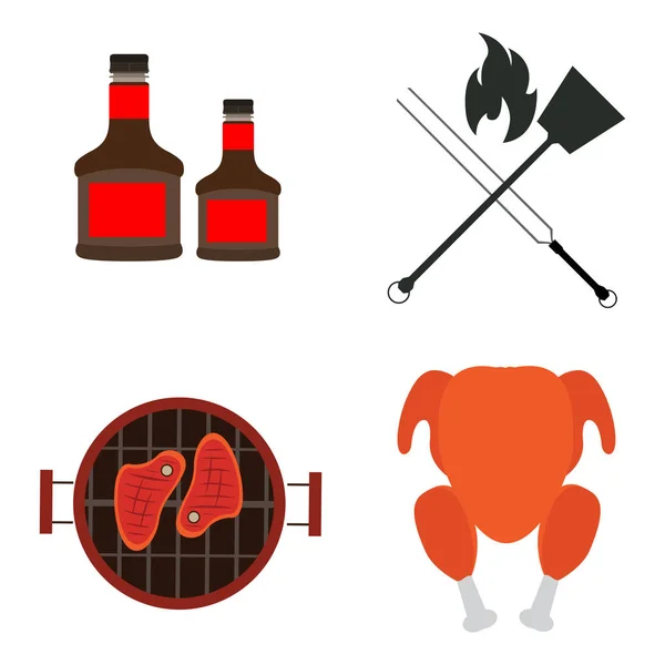 Conjunto de barbacoa ralted objetos — Vector de stock