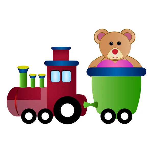 Trein speelgoed met een teddybeer — Stockvector