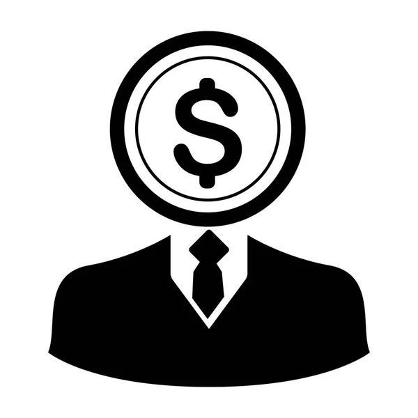 Monnaie tête homme d'affaires personnage icône — Image vectorielle