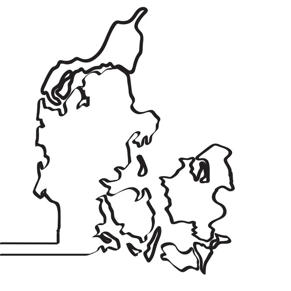 Mapa da Dinamarca. Linha continental — Vetor de Stock