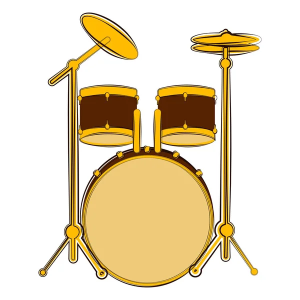 Esbozo de conjunto de tambor aislado. Instrumento musical — Vector de stock