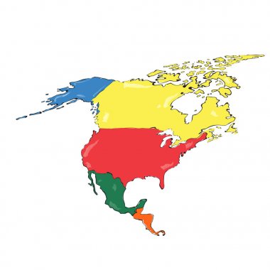 Kuzey Amerika'nın siyasi bir harita çizim çizgi