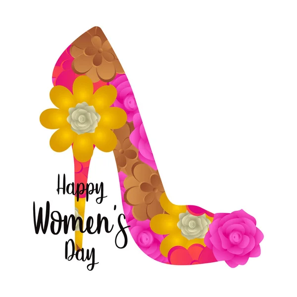 Zapato tacón alto con flores. Feliz día de las mujeres — Vector de stock