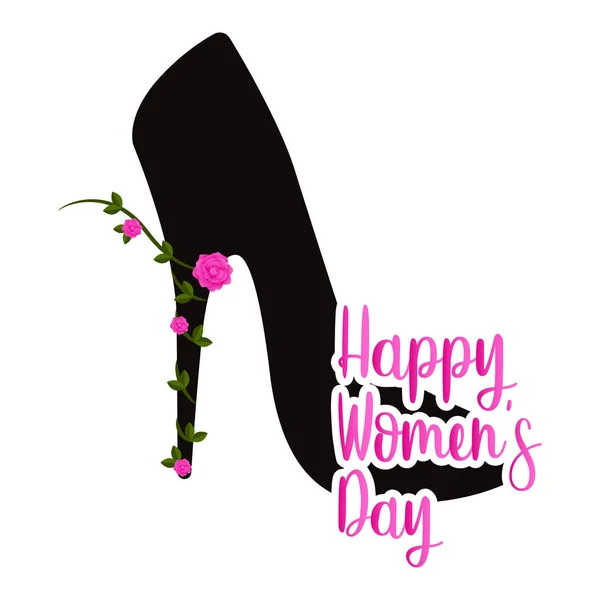 高鞋跟鞋与花。快乐妇女日 — 图库矢量图片