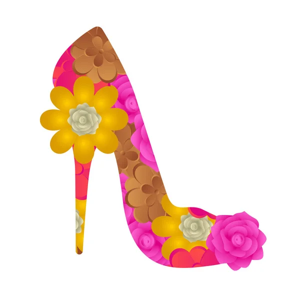 Floral texturizado sapato de salto alto — Vetor de Stock