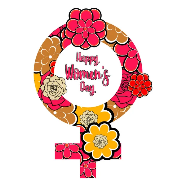 女性的性别象征与花朵。快乐妇女日 — 图库矢量图片
