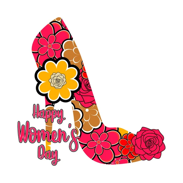 Zapato tacón alto con flores. Feliz día de las mujeres — Vector de stock