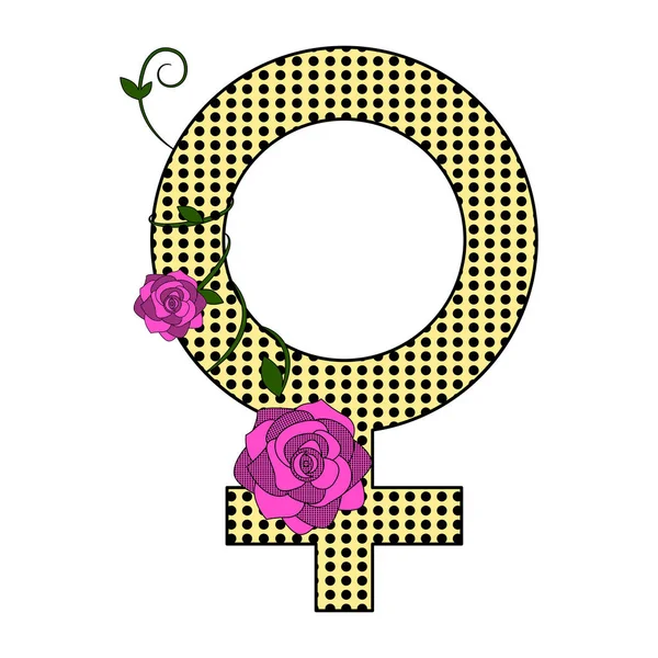 Symbol ženské pohlaví s růží — Stockový vektor