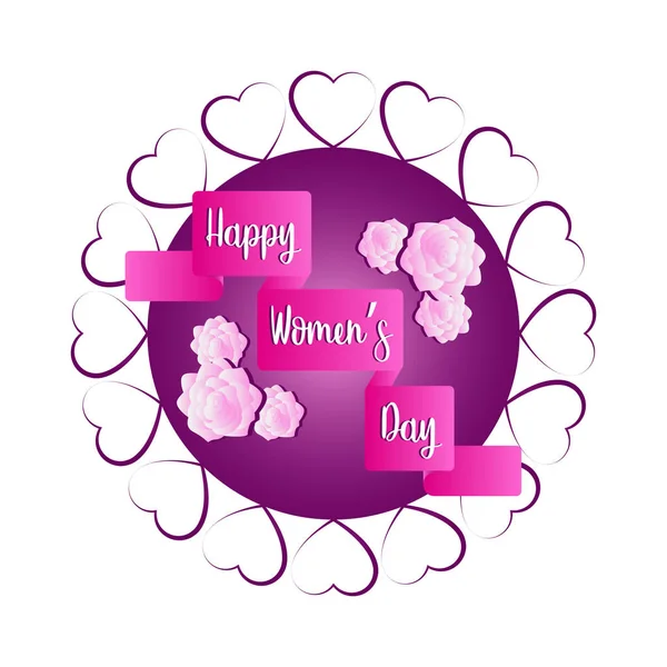 Label with hearts and flowers. Happy women day — Stock Vector