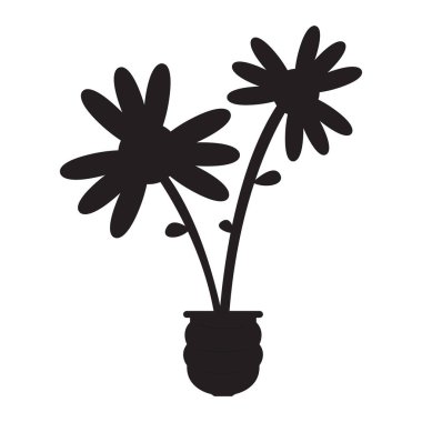 Bir pot siluet sevimli çiçek