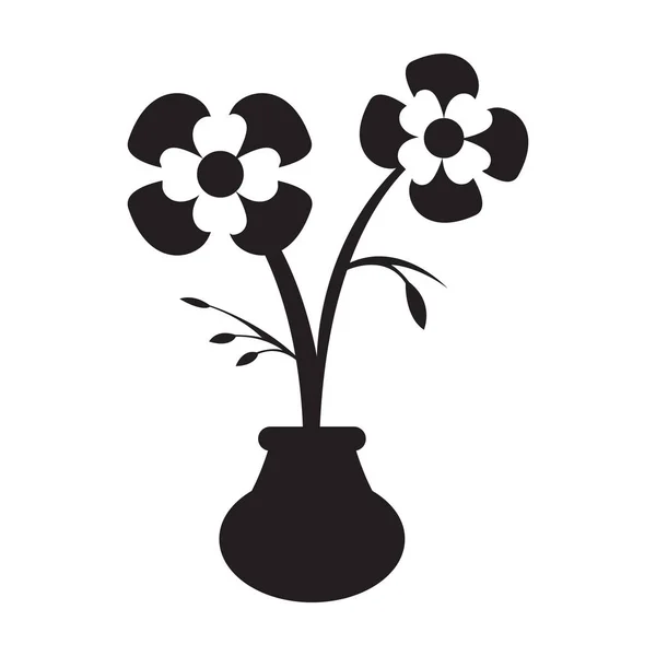 Cute flower on a pot silhouette — Stock Vector