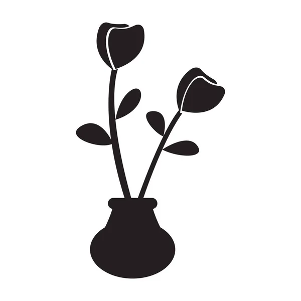 Cute rose on a pot silhouette — Stock Vector