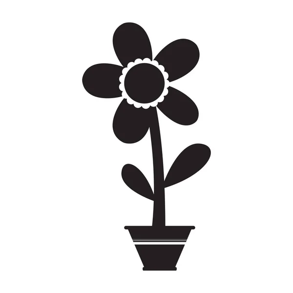 Cute flower on a pot silhouette — Stock Vector