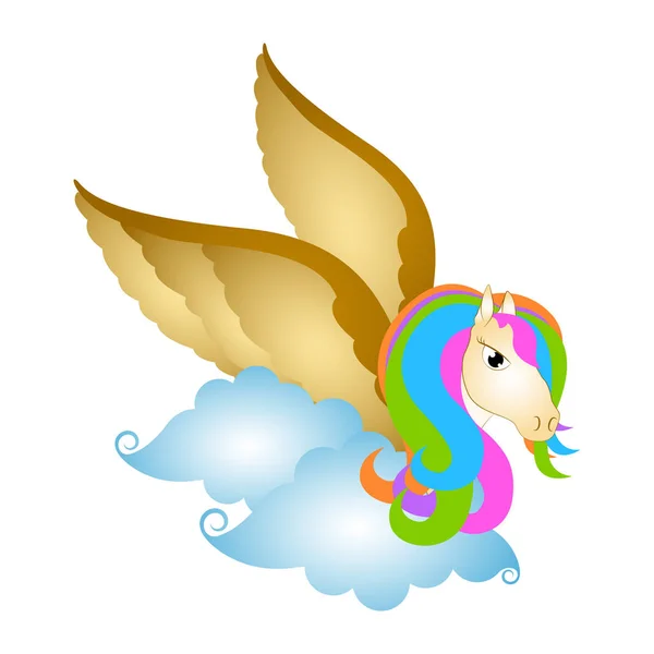 Cute pegasus on clouds. Fantasy creature — Stock Vector