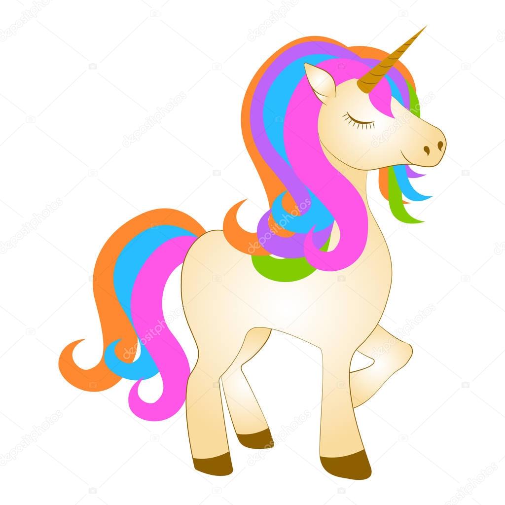 Majestic cute unicorn cartoon character. Fantasy