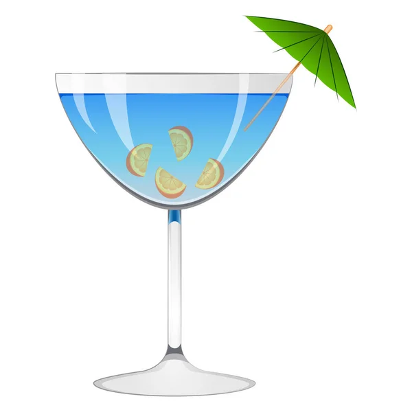 Blue cocktail with an umbrella — Stock Vector