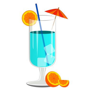 Mavi kokteyl portakal dilimleri ile