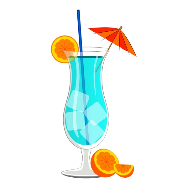 Blauer Cocktail mit Orangenscheiben — Stockvektor