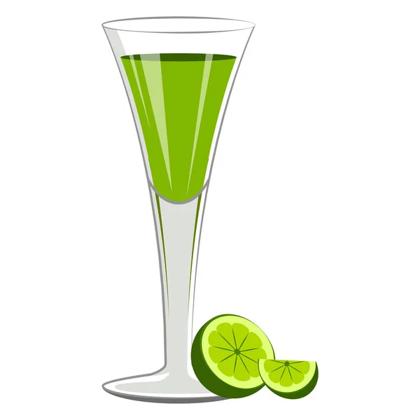 Groene cocktail met een schijfje citroen — Stockvector