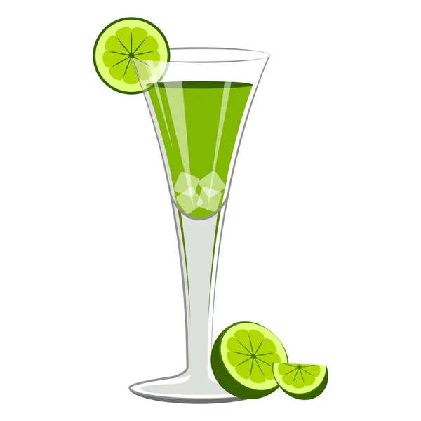 Grüner Cocktail mit Zitronenscheibe — Stockvektor