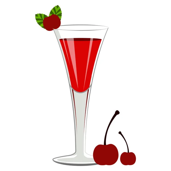 Red cocktail with cherries - Stok Vektor