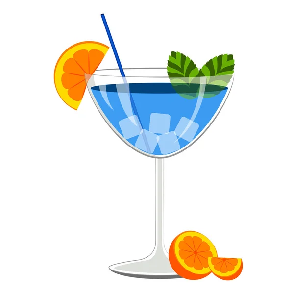 Blauer Cocktail mit Orangenscheiben — Stockvektor