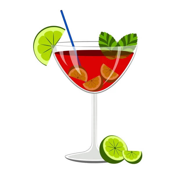 Roter Cocktail mit Zitronenscheiben — Stockvektor